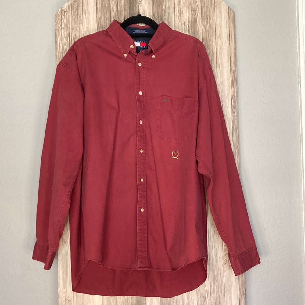 Tommy Hilfiger Vintage Men's Red Long Sleeve Button-Up - Size XL